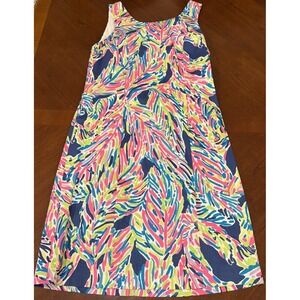 LILLY PULITZER Cathy Shift Dress Sz 0 Indigo Palm Reader Lace Back Detail Women